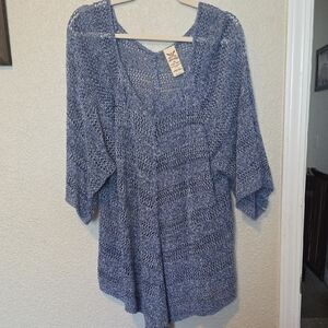 Faded Glory Blue Open-Knit V-Neck Tunic
